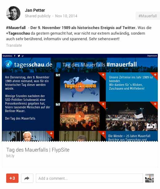flypsite mauerfall google+ post