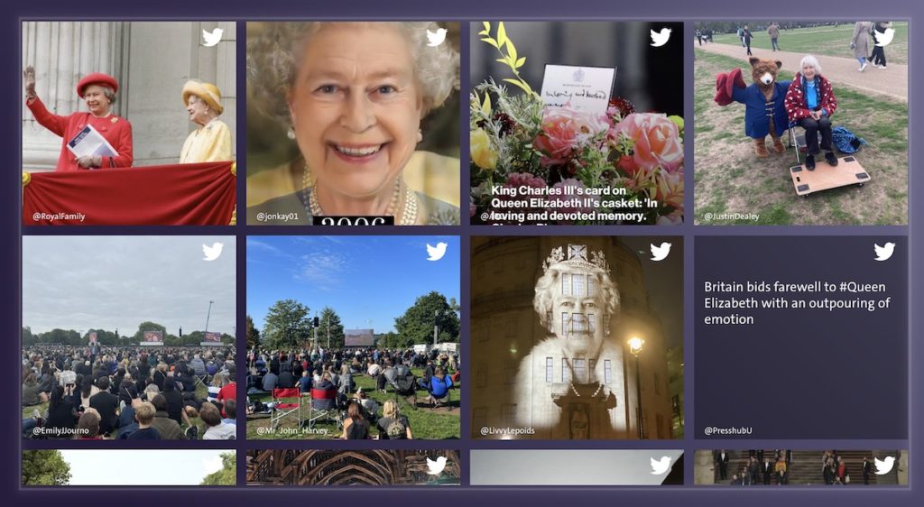 SocialWall für den TV-Einsatz mit Posts zur Bestattung der Queen